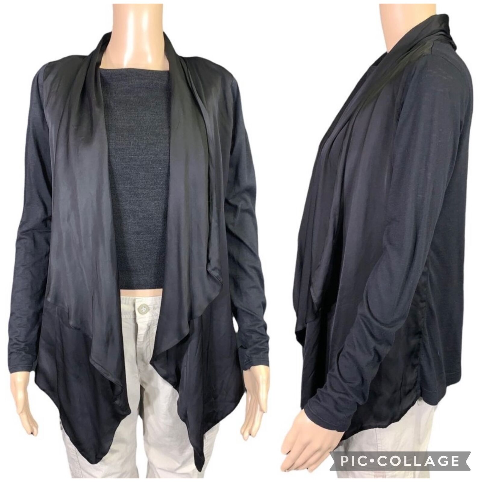 Velvet By Graham And Spencer Womens Cardigan Satin Asymmetrical Open Front Xs